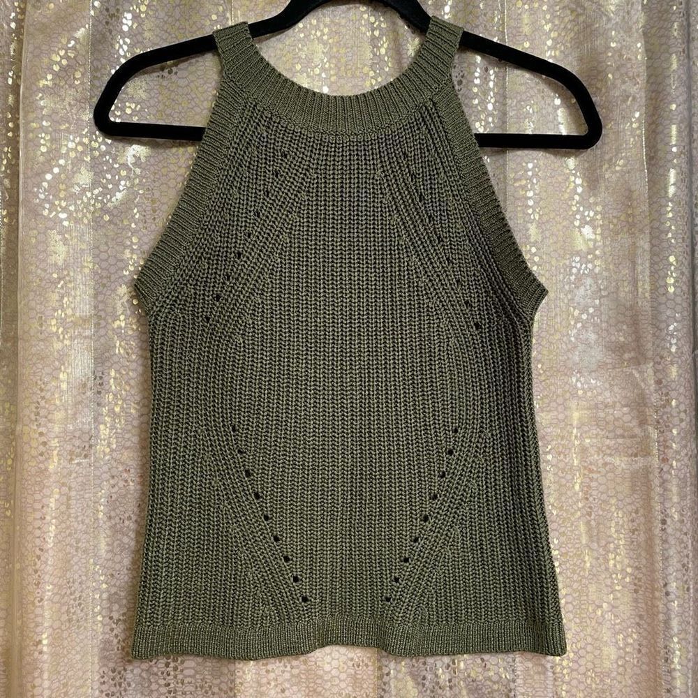 Wishlist olive green high neck knit wool blend top, size M‎